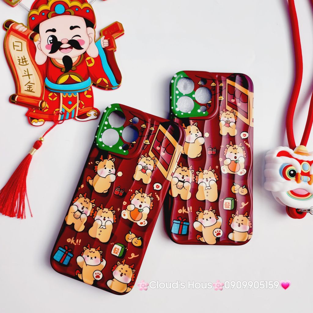 Case Ốp điện thoại iPhone Rồng nhám gợn sóng iPhone 11/12/13/14/15/Pro/Promax TẾT