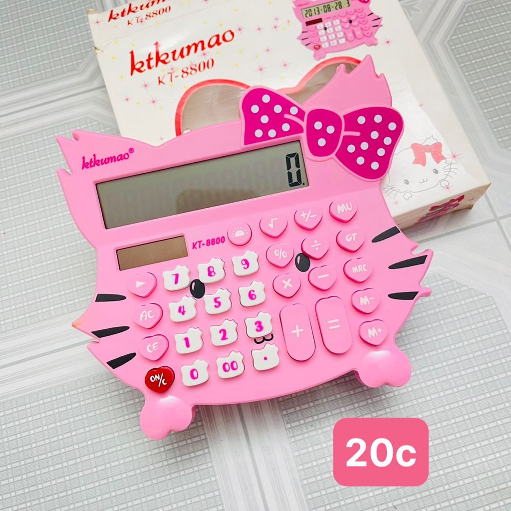 Máy Tính Hello Kitty Màu Hồng Sen Nơ Chấm Bi Ria Mèo Có Chân KT-8800