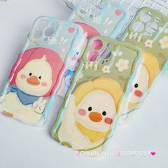 Case Ốp điện thoại iPhone Vịt Cute Đeo Yếm Hologram Viền Gợn Sóng iPhone 11/12/13/14/15/Pro/Promax