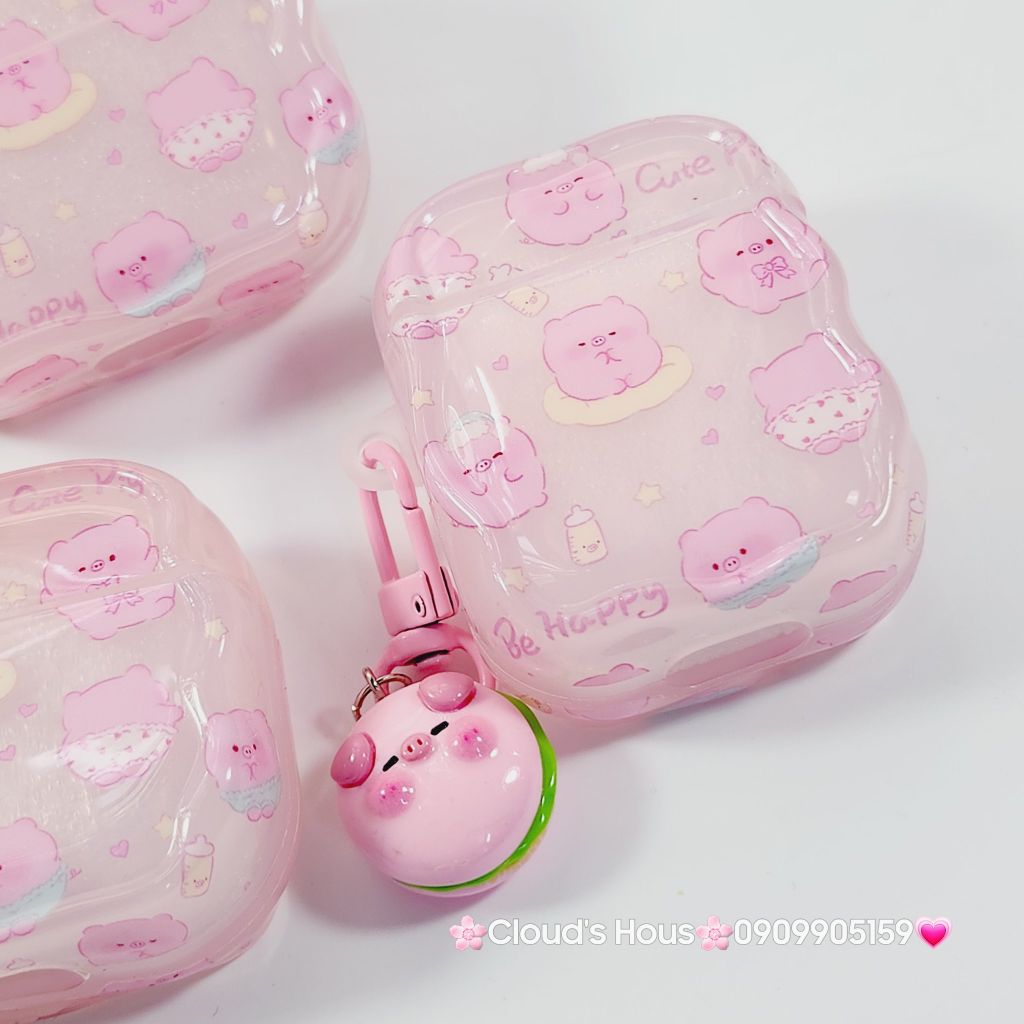 Cover Case Vỏ bảo vệ Airpod Heo Hồng Trong Kèm Charm Airpod 1/2/3/Pro/Pro2