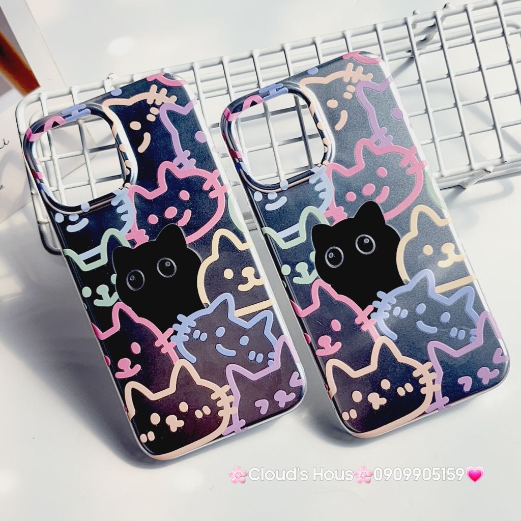 Case Ốp điện thoại iPhone Mèo Đen Hologram Ánh Bạc iPhone 11/12/13/14/15/Pro/Promax