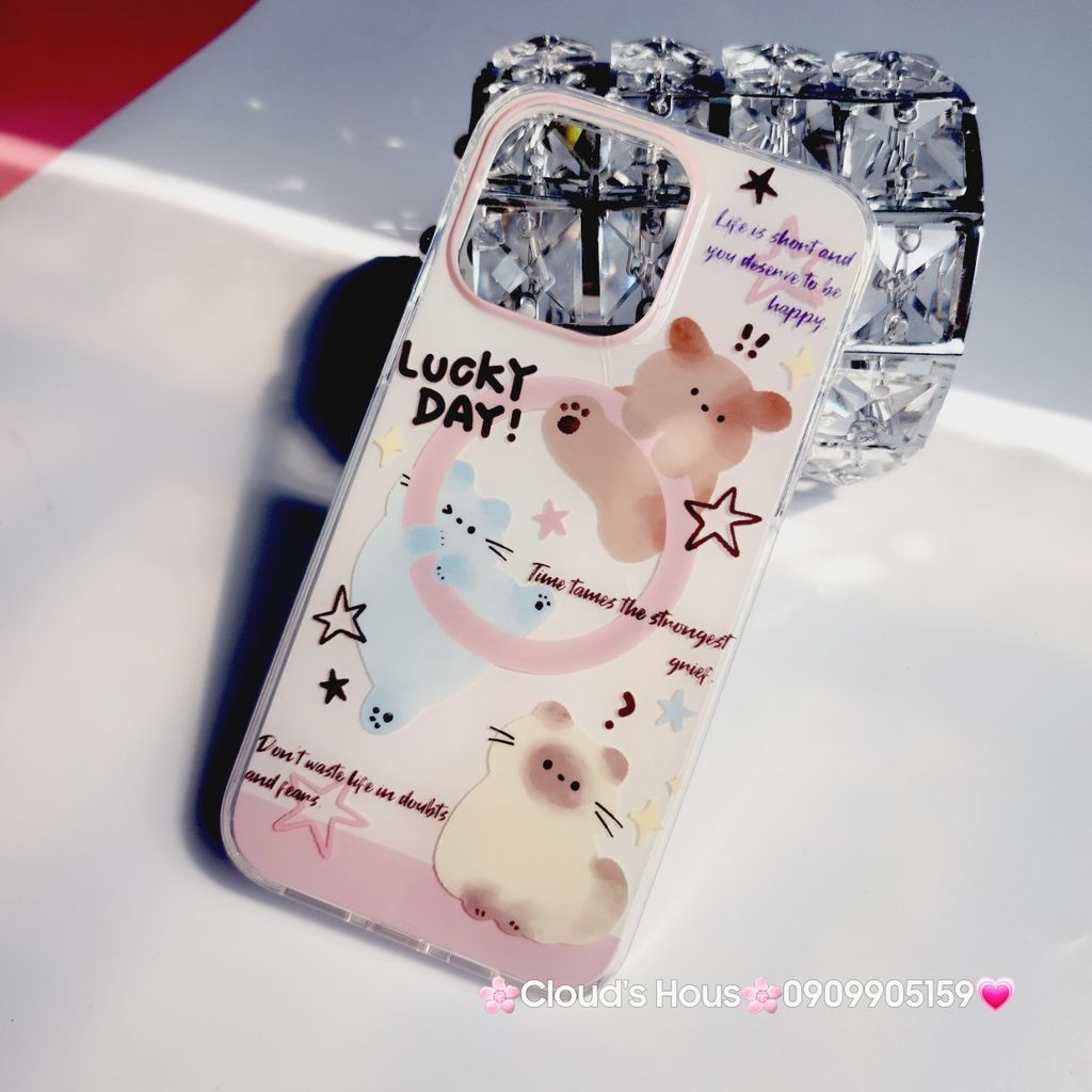 Case Ốp điện thoại iPhone Gấu Lucky Day có Magsafe iPhone 11/12/13/14/15/Pro/Promax
