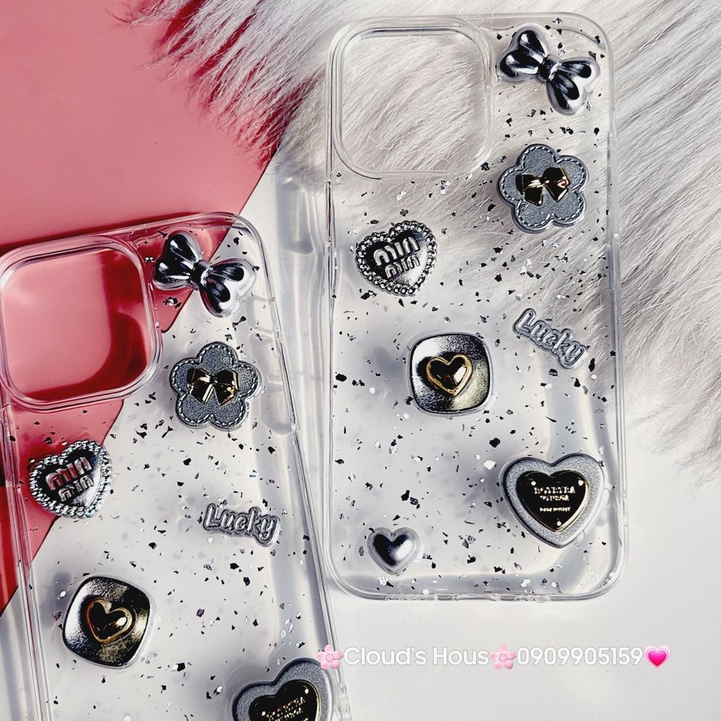 Case Ốp điện thoại iPhone Miu Miu Icon Nổi trong Bling Bling lấp láp iPhone 11/12/13/14/15/Pro/Promax