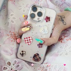 Case Ốp điện thoại iPhone Trong Icon Nổi Trái Tim Ngôi Sao Bling Bling Case iPhone 12/13/14/15/16/Pro/Promax