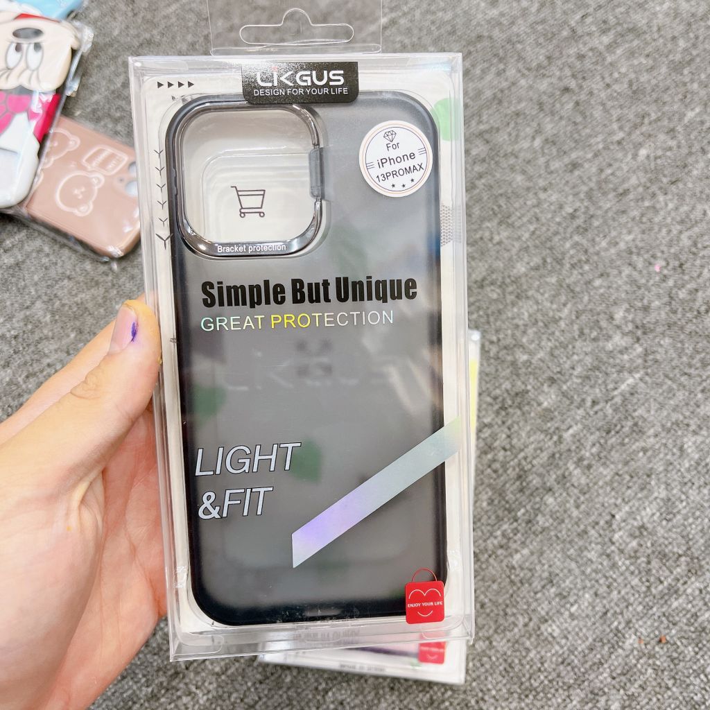 Case Ốp điện thoại iPhone Likgus Nhám Viền Camera Bạc Chống dựng iPhone 11/12/13/14/Pro/Promax