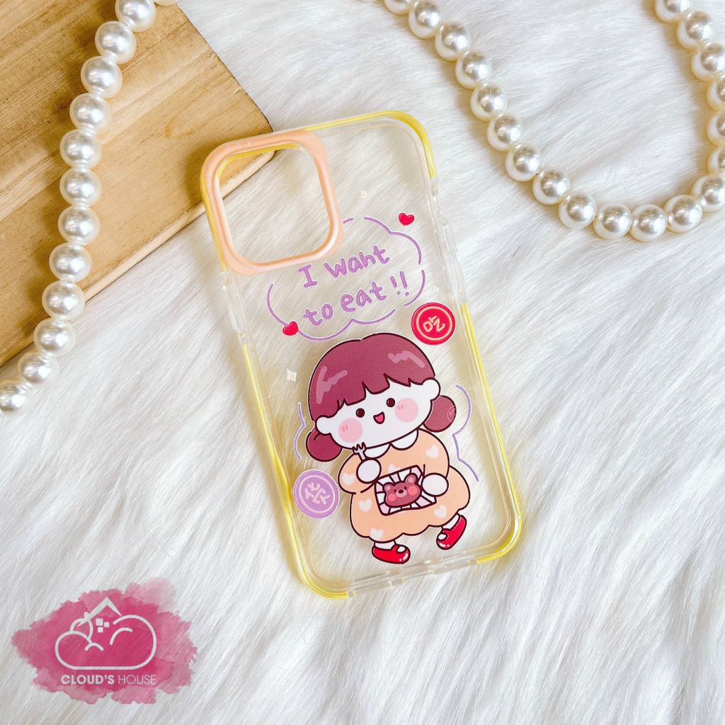 Case Ốp điện thoại iPhone Trong Chống Shock viền màu in hình kute (mẫu lẻ)