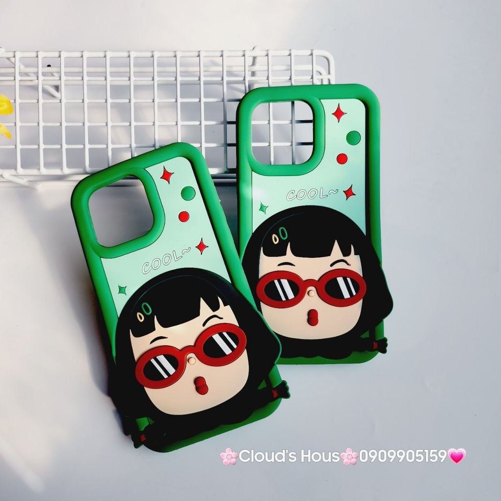 Case Ốp điện thoại iPhone Su dẻo Bé Gái Đeo Kính Cool Xanh lá iPhone 11/12/13/14/15/Pro/Promax
