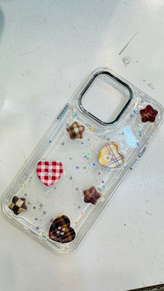 Case Ốp điện thoại iPhone Trong Icon Nổi Trái Tym Ngôi Sao Bling Bling Case iPhone 12/13/14/15/16/Pro/Promax