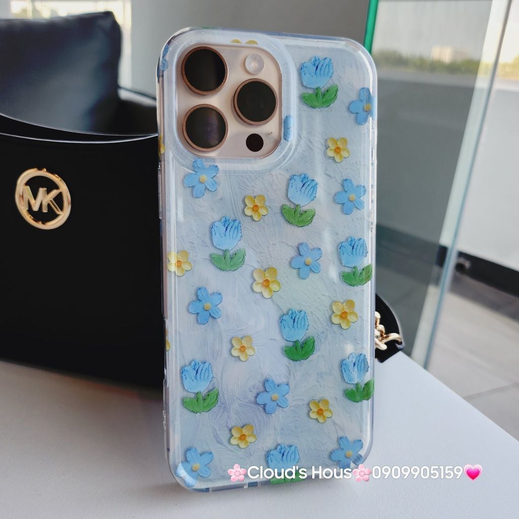 Case Ốp điện thoại iPhone Hoa Xanh dương nhí phôi crytal iPhone 12/13/14/15/16/Pro/Promax