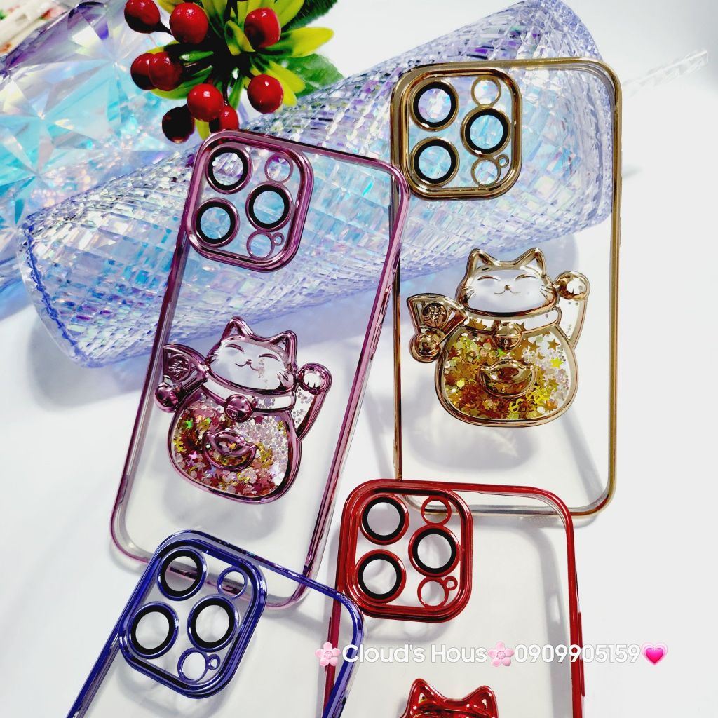 Case Ốp điện thoại iPhone Mèo Trong Hạt Bling Bling viền màu iPhone 11/12/13/14/15/Pro/Promax - TẾT