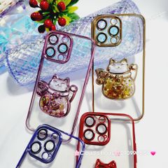 Case Ốp điện thoại iPhone Mèo Trong Hạt Bling Bling viền màu iPhone 11/12/13/14/15/Pro/Promax - TẾT