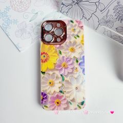 Case Ốp điện thoại iPhone Hoa Hologram nền trắng hoa ngũ sắc viền nhám bảo vệ cụm camera đính đá iPhone 11/12/13/14/15/Pro/Promax
