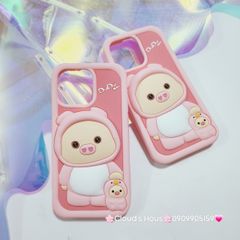 Case Ốp điện thoại iPhone Su dẻo Heo Cosplay Dudu Nền Hồng iPhone 11/12/13/14/15/Pro/Promax
