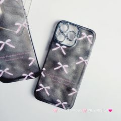 Case Ốp điện thoại iPhone Nơ Hồng nền Đen Bling Bling Cường lực Camera Đính đá iPhone 11/12/13/14/15/Pro/Promax