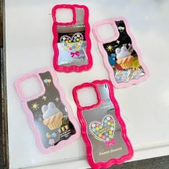 Case Ốp điện thoại iPhone Chống Dựng Viền Gợn Sóng Lưng Gương iPhone 12/13/Pro/Promax