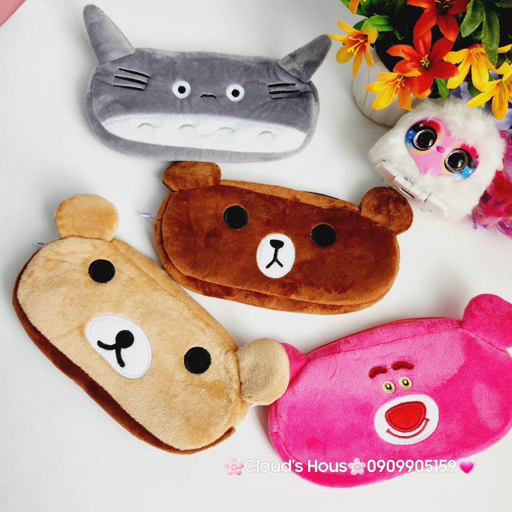 Bóp móc khoá Gấu dâu Lotso Vải bông nhung ( Tặng Kèm Tai Nghe)