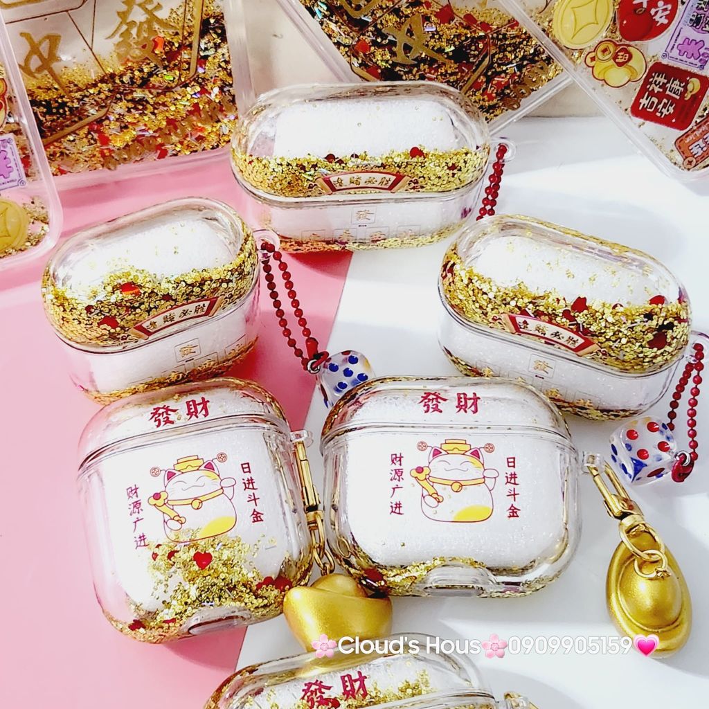 Cover Case Vỏ bảo vệ Airpod Mèo Nước Bling Thần Tài Charm Thỏi Vàng Airpod 1/2/3/Pro/Pro2 - TẾT