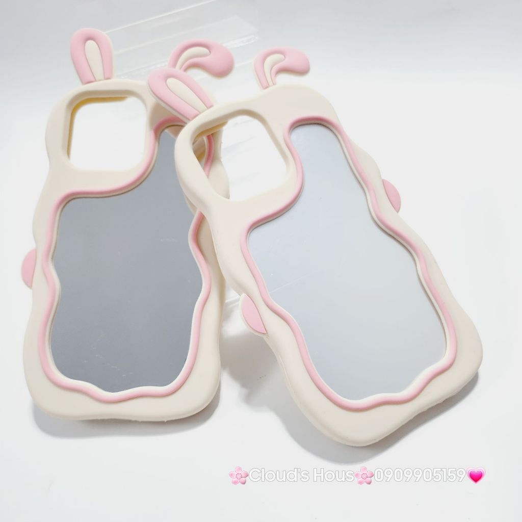 Case Ốp điện thoại iPhone Su dẻo Tai Thỏ Gợn Sóng Lưng Gương iPhone 6P/7P/8P/X/Xs/XSMax/11/12/13/14/15/Pro/Promax