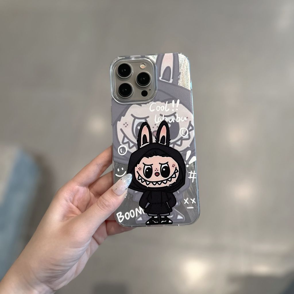 Case Ốp điện thoại iPhone Cool Labubu Mặc Hoodie Ánh Lông Vũ Bạc Hologram iPhone 7+/8+/X/XSM/11/12/13/14/15/Plus/Pro/Promax