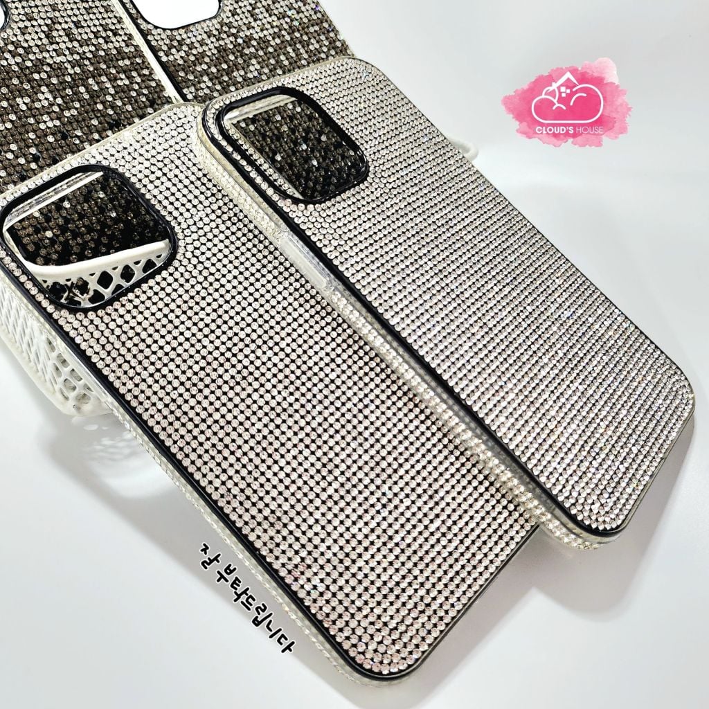Case Ốp điện thoại iPhone Đính đá Trắng Bling bling sang chảnh iPhone 11/12/13/14/Pro/Promax