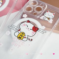 Case Ốp điện thoại iPhone Trong Magsafe Mèo may mắn Cute Cat kèm Popsocket iPhone 11/12/13/14/15/Pro/Plus/Promax - TẾT