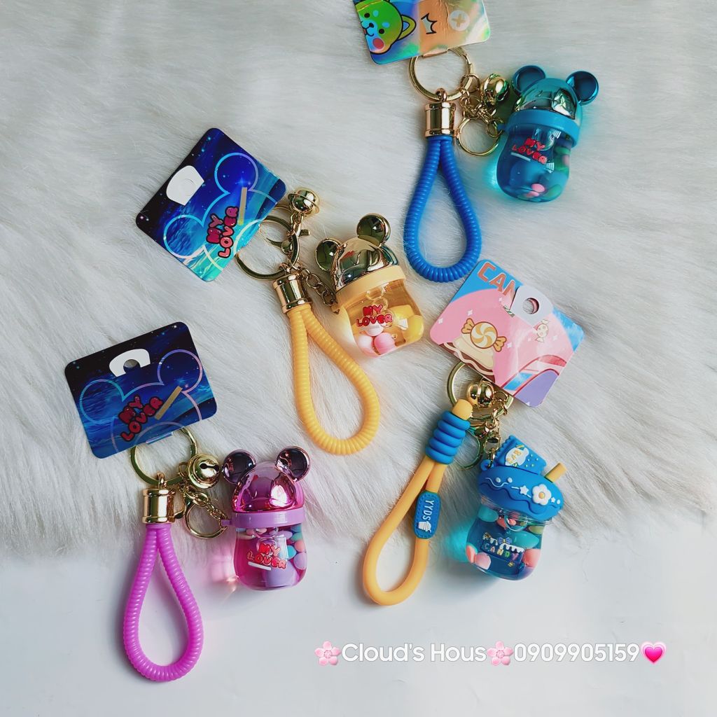Móc Khoá Bình Nước Bling Bling Tai Mickey & Candy