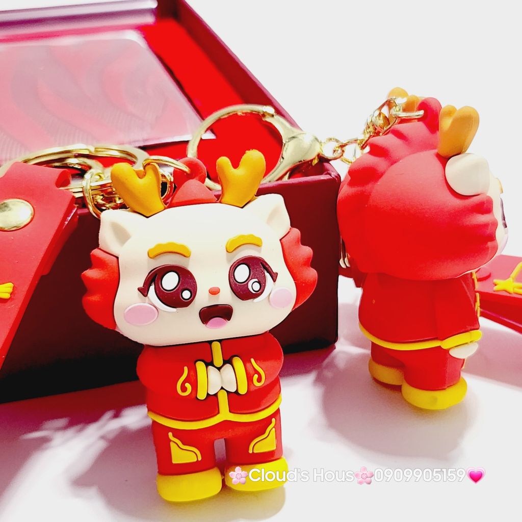Móc Khóa Rồng Vàng Áo Đỏ Chúc TẾT Happy New Year