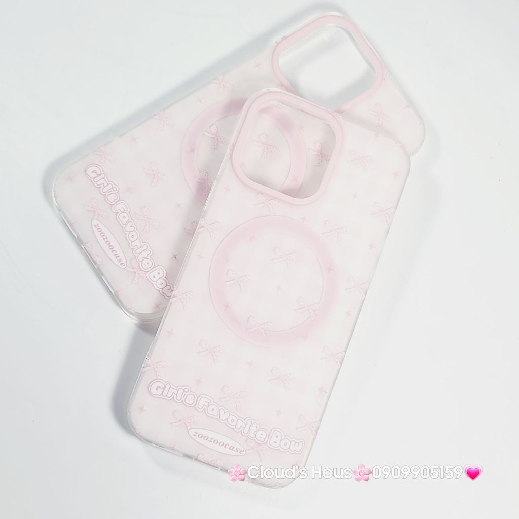 Case Ốp điện thoại iPhone Magsafe Nền Hồng Nơ Hồng Girl's Favorite Bow ZoozooCase iPhone 12/13/14/15/16/Pro/Promax