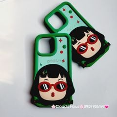 Case Ốp điện thoại iPhone Su dẻo Bé Gái Đeo Kính Cool Xanh lá iPhone 11/12/13/14/15/Pro/Promax