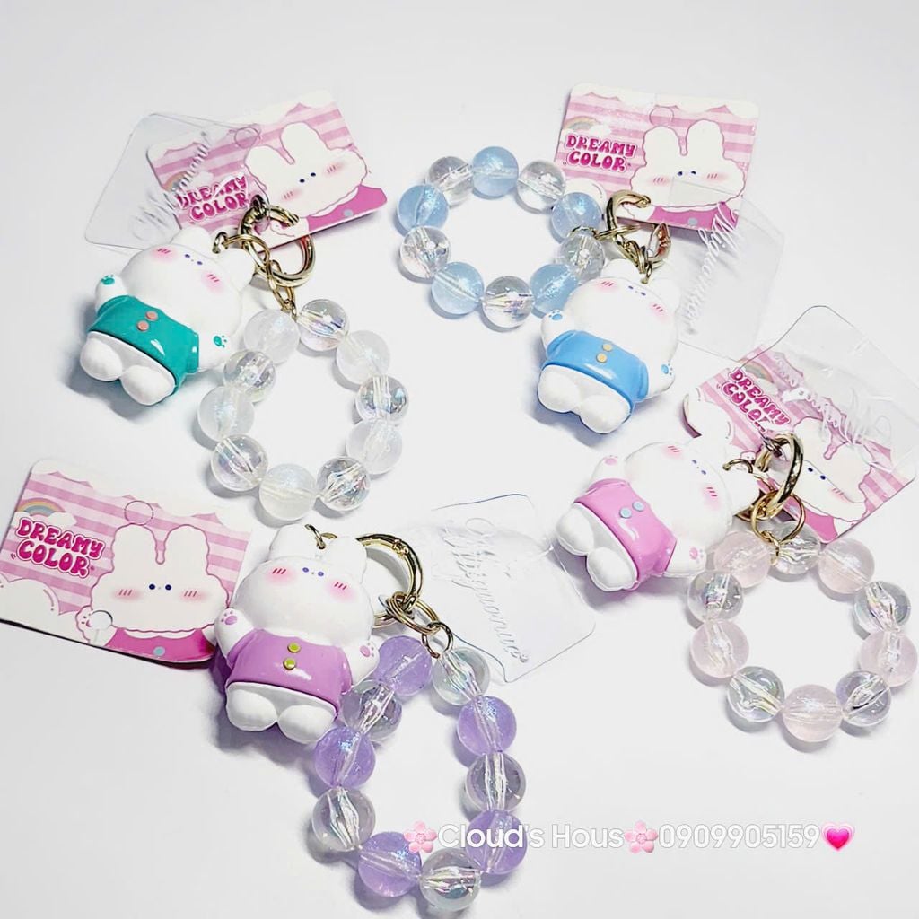 Móc Khóa đeo tay hoạt hình kute Thỏ Trắng Mặc Áo