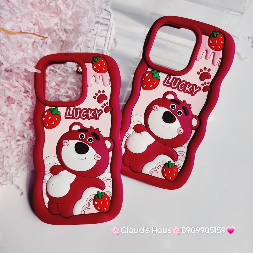 Case Ốp điện thoại iPhone Gấu dâu Lotso khoe bụng Lucky Su dẻo Chống Shock iPhone 11/12/13/14/Pro/Promax