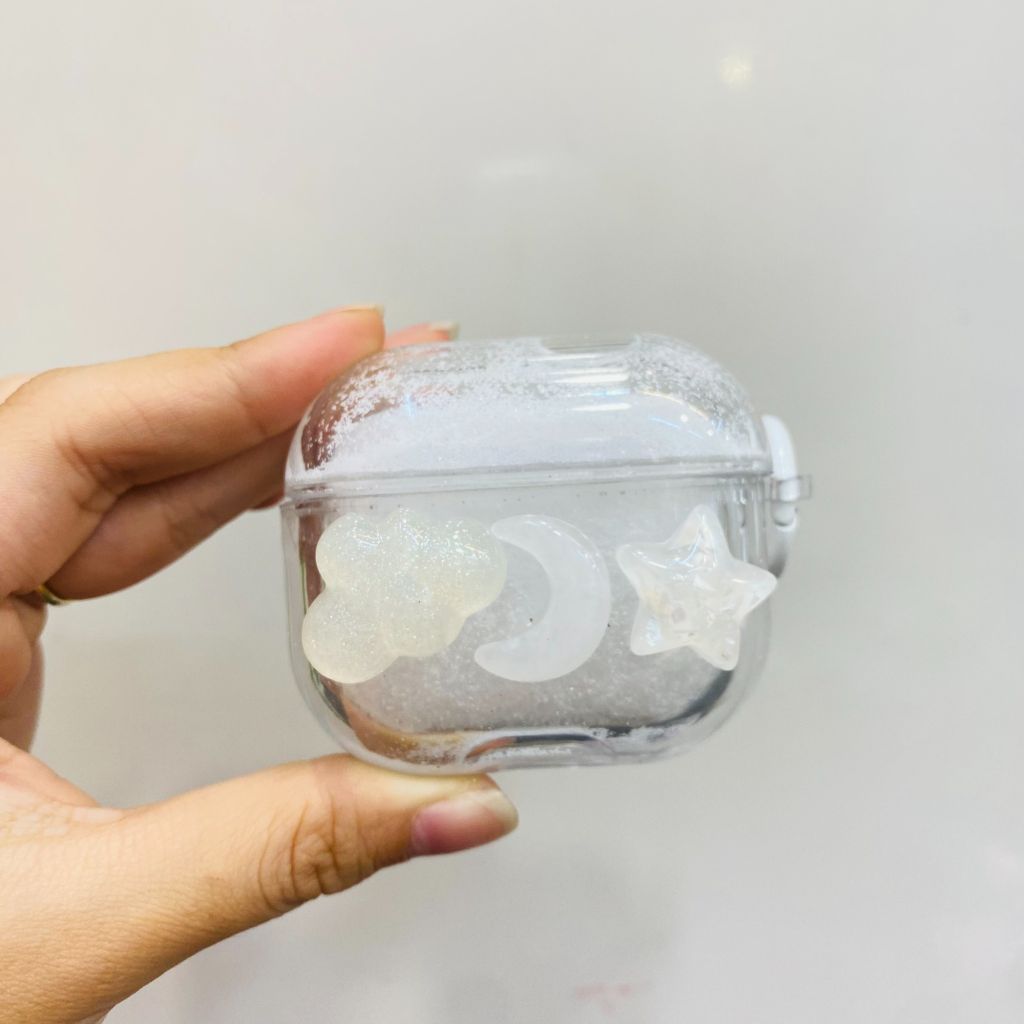 Cover Case Vỏ bảo vệ Airpod Trong Charm Mây-Ngôi Sao-Mặt Trăng Nước Bling bling Airpod 1/2/3/Pro/Pro2 (2 màu)