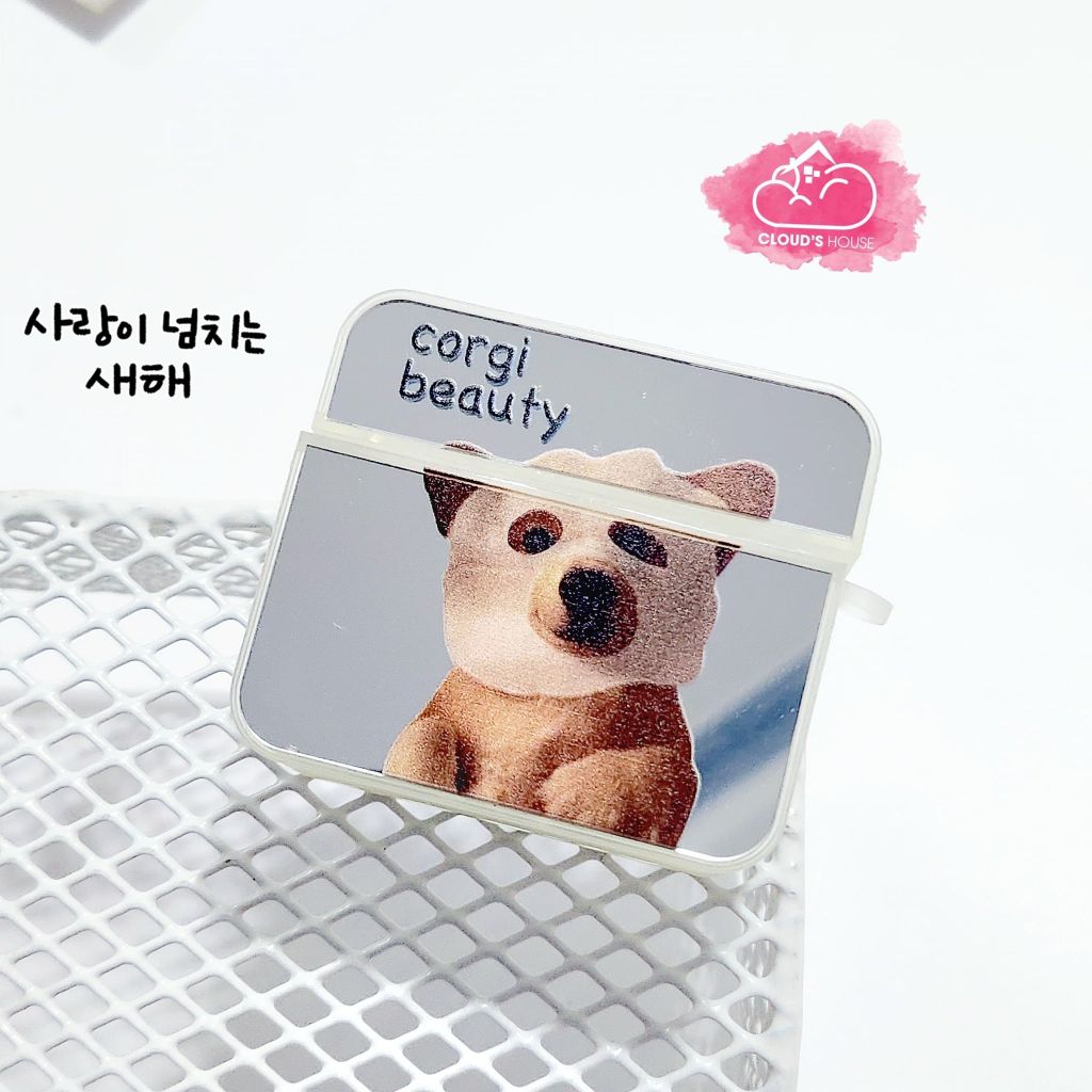 Cover Case Vỏ bảo vệ Airpod Chó Corgi Gương form vuông Airpod 1/2/3/Pro/Pro2