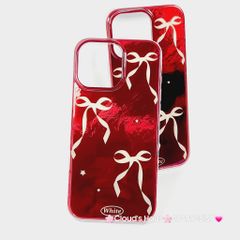 Case Ốp điện thoại iPhone Nơ Trắng Nền Đỏ White iPhone 12/13/14/15/16/Pro/Promax