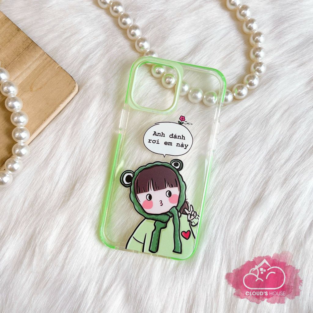 Case Ốp điện thoại iPhone Trong Chống Shock viền màu in hình kute (mẫu lẻ)