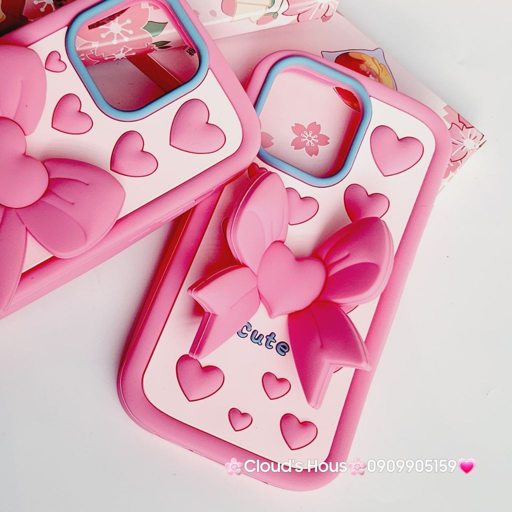 Case Ốp điện thoại iPhone Su dẻo Nơ Chống Dựng Trái tim iPhone 6P/7P/8P/X/Xs/XSMax/11/12/13/14/15/Pro/Promax