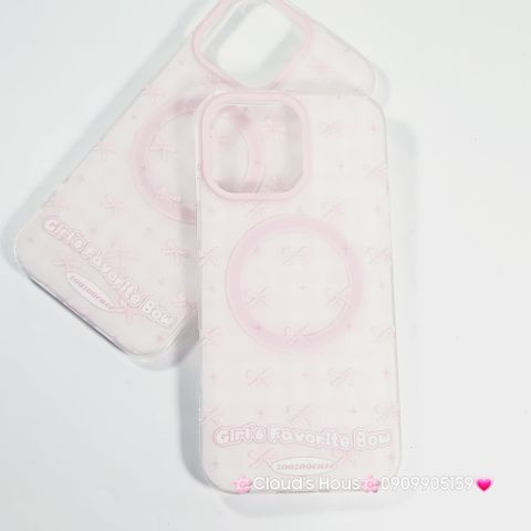 Case Ốp điện thoại iPhone Magsafe Nền Hồng Nơ Hồng Girl's Favorite Bow ZoozooCase iPhone 12/13/14/15/16/Pro/Promax
