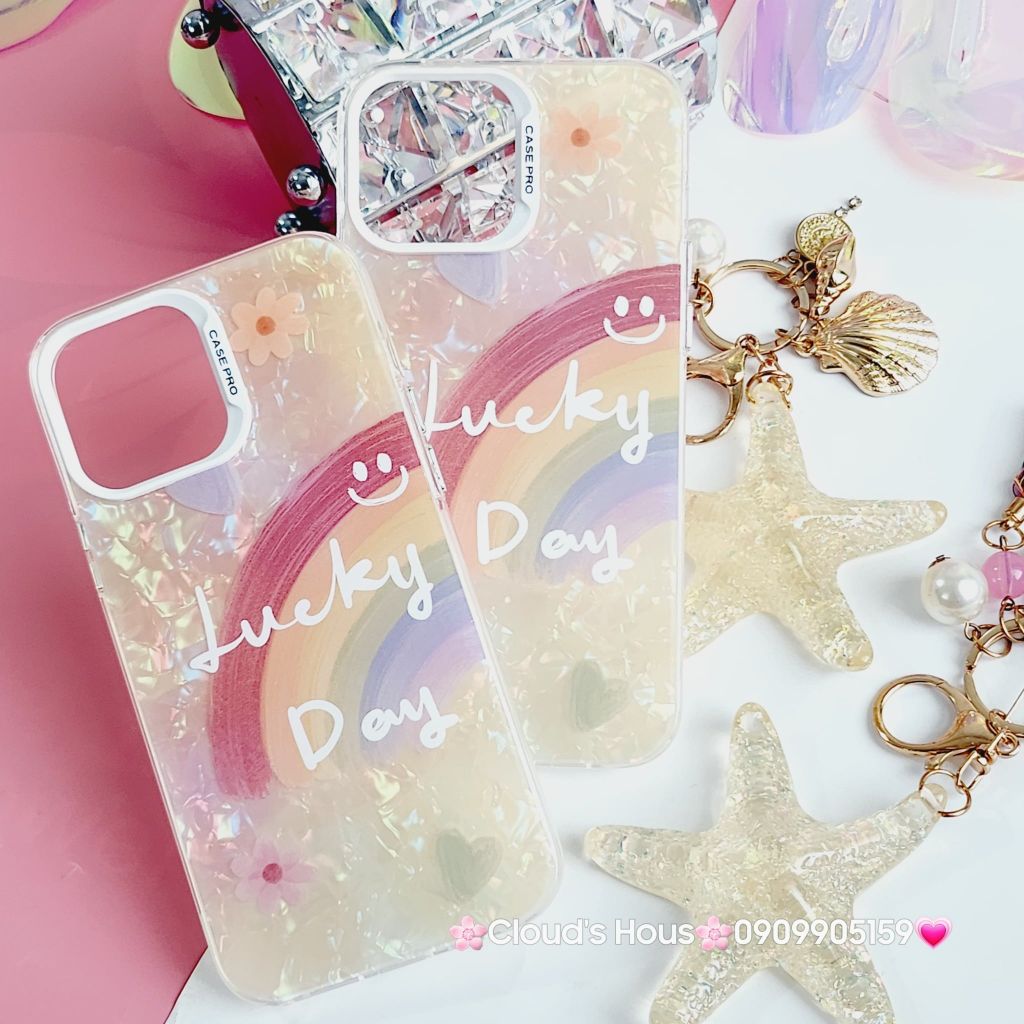 Case Ốp điện thoại iPhone Cầu Vồng Lucky Day Nền Vàng Ánh Xà Cừ iPhone 11/12/13/14/15/Pro/Promax
