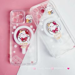 Case Ốp điện thoại iPhone Trong Magsafe Mèo may mắn Cute Cat kèm Popsocket iPhone 11/12/13/14/15/Pro/Plus/Promax - TẾT