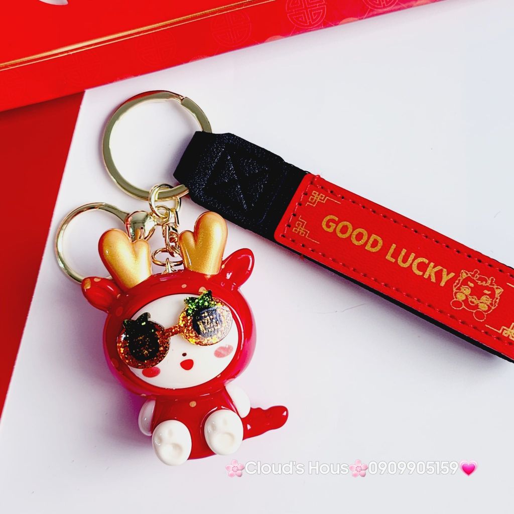 Móc Khóa Đeo Kính Cosplay Lân Rồng Đỏ Tết Good Lucky - TẾT