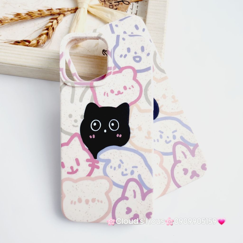 Case Ốp điện thoại iPhone Mèo Đen Cute dẻo nền trắng iPhone 11/12/13/14/15/Pro/Promax