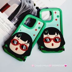 Case Ốp điện thoại iPhone Su dẻo Bé Gái Đeo Kính Cool Xanh lá iPhone 11/12/13/14/15/Pro/Promax