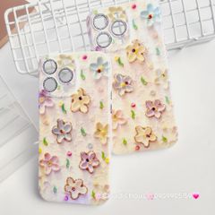 Case Ốp điện thoại iPhone Hoa Hologram nền vàng viền nhám bảo vệ cụm camera đính đá iPhone 11/12/13/14/15/Pro/Promax