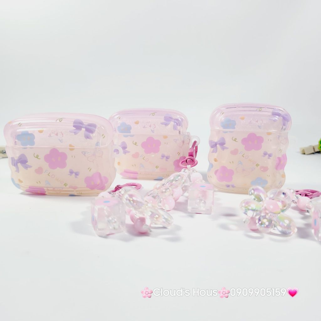 Cover Case Vỏ bảo vệ Airpod Hoa Tulip Trong Phao Gợn Sóng Kèm Charm Airpod 1/2/3/Pro/Pro2
