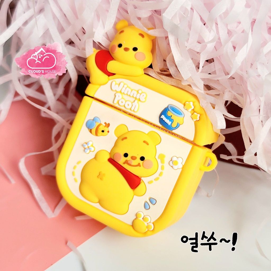 Cover Case Vỏ bảo vệ Airpod Gấu Pooh Su dẻo Icon 3D nổi Airpod 1/2/3/Pro/Pro2