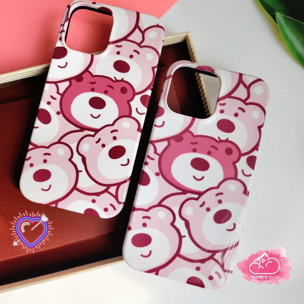 Case Ốp điện thoại iPhone Gấu dâu Lotso iPhone 11/12/13/14/Plus/Pro/Promax 2in1