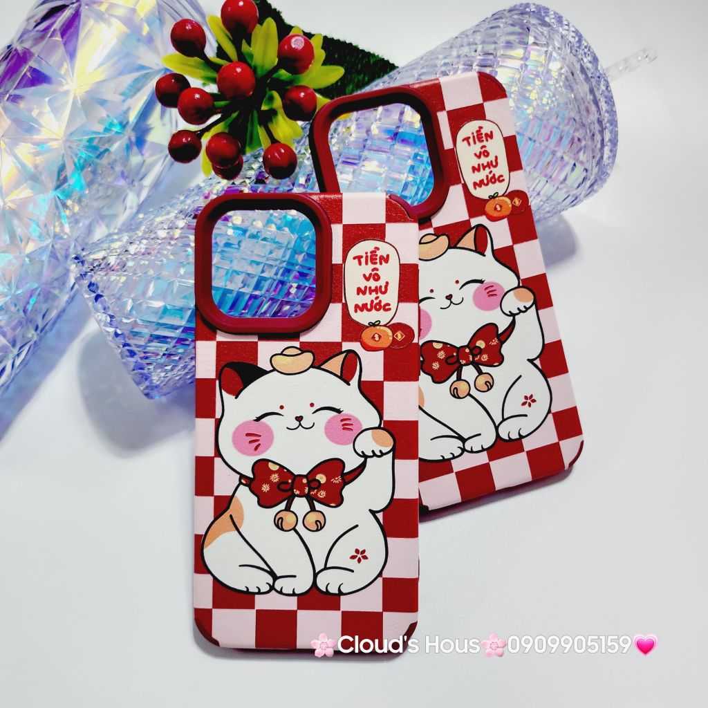 Case Ốp điện thoại iPhone Mèo may mắn nhám da Tiền vô như nước iPhone 11/12/13/14/15/Pro/Promax