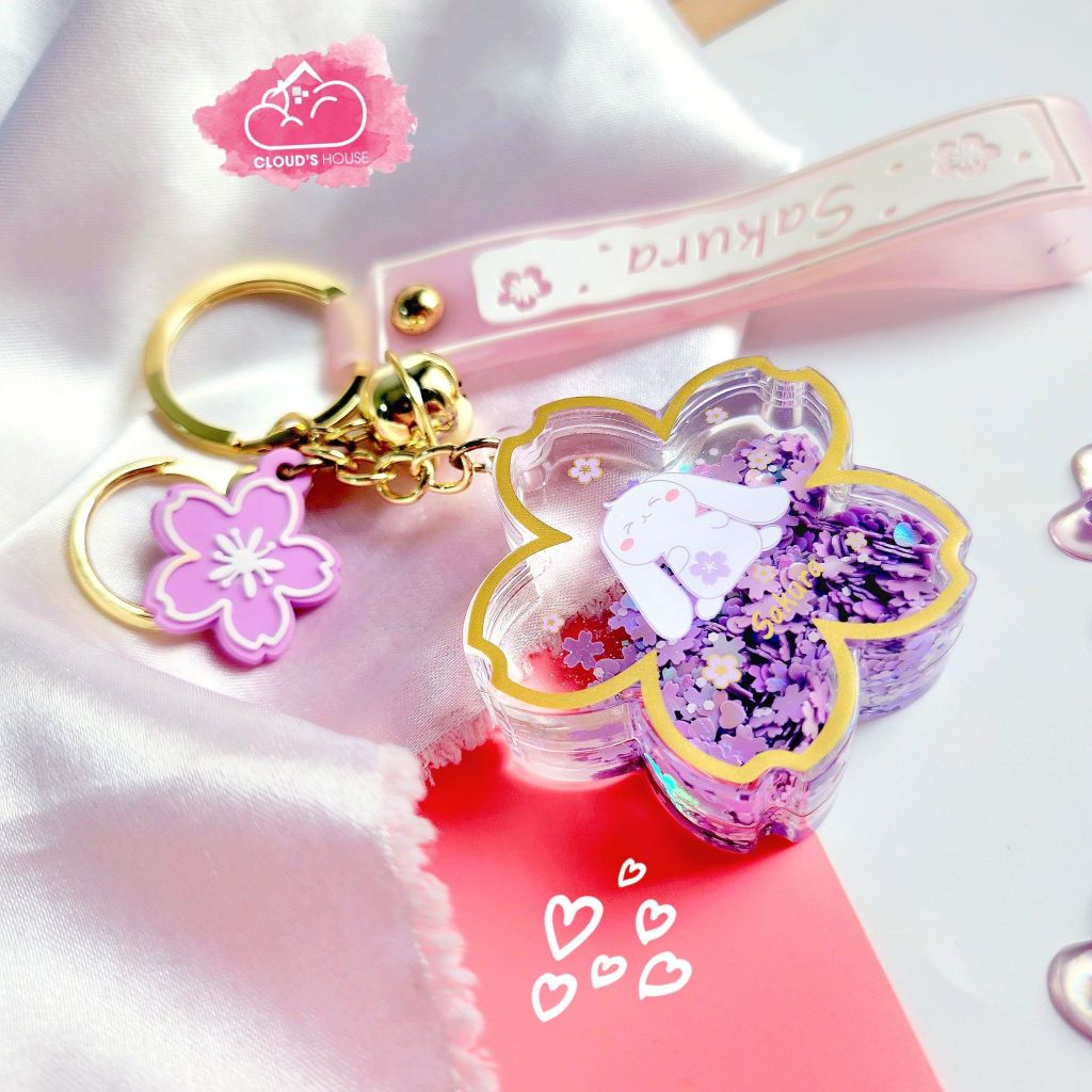Móc khóa Nước Bling Bling Bông Hoa Thỏ