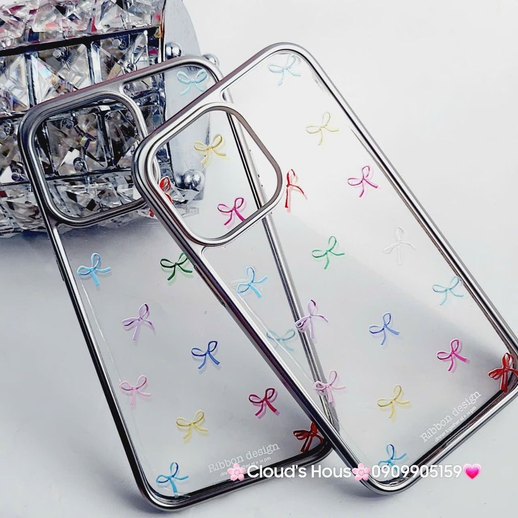 Case Ốp điện thoại iPhone Trong Nơ Nhiều màu viền bạc iPhone 12/13/14/15/Pro/Promax