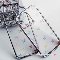 Case Ốp điện thoại iPhone Trong Nơ Nhiều màu viền bạc iPhone 12/13/14/15/Pro/Promax